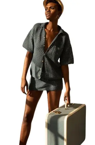 Savannah Morrow The Label Rico Crochet Button Up Sweater in Guava Size M/L NWT Orange