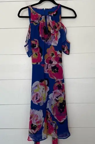 Tahari Women’s 8 Blue Cold Shoulder Floral Dress