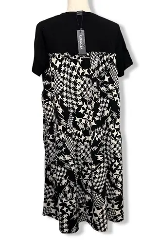 Gracia NWT Black White Shift Midi Dress Houndstooth Crew Neck Short Sleeve New Alabama