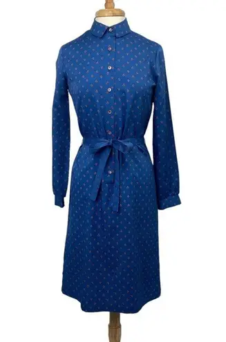 Vintage 70s Shirtdress Sears The Fashion Place Button Down Dress Paisley Blue 10