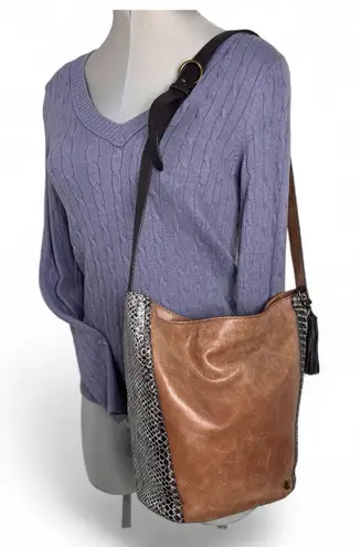 The Sak VINTAGE Elliott Lucca LEATHER w/Snakeskin Trim RARE Shoulder Bag Distressed