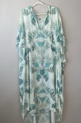 Vacances Beach Swim Coverup Palm Leaf 100% Silk Cream Caftan kimono resortwear Blue Size undefined