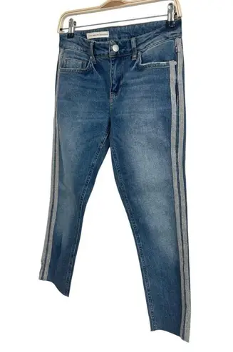 Pilcro and the Letterpress Anthropologie Silver Glitter Side Stripe Jeans Size 26