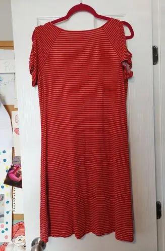 Red & White Striped Cap Sleeve Dress M Size M
