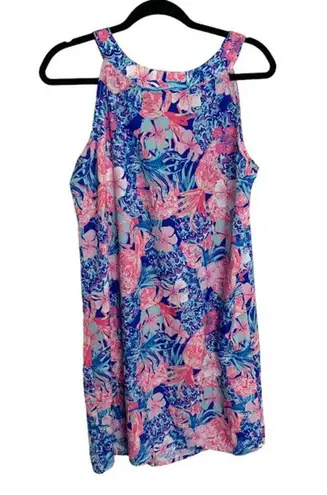 Charlie Paige Floral Summer Mini Dress Women M Blue Pink Pleated Round Neck NWT