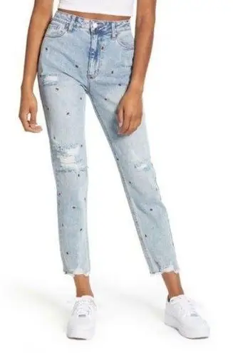 Tinsel Distressed Mom Jeans with the Cutest Embroidered Lips Size 31
