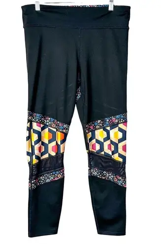 Joy Lab Women’s Black Geometric Floral Activewear Leggings, EUC, Size Large