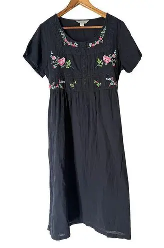 April Cornell Black Gauzy Dress Womens Sz M Floral Embroidered Boho Feminine Size M