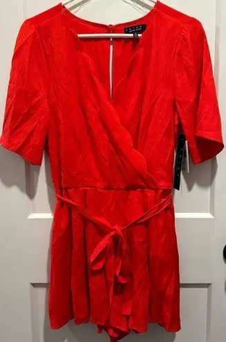 Trixxi NWT  Short Sleeve Romper Orange Red Scalloped Womens Size Small