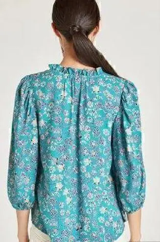Thought Chandri Crepe Blouse Midori Green Blue Floral Print Size 6