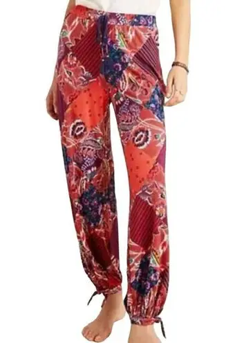 Anthropologie  Sz S Maelynn Fluid Harem Joggers Boho Balloon Bottom Tie Hem Red