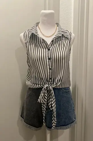 Foreign Exchange FE Sheer White & Black Vertical Stripe Crop Tank Top Blouse - M