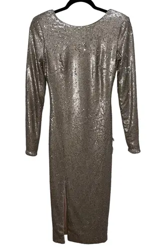 Dress the Population NWOT  Gold Printed Sequin Long Sleeve Midi Dress