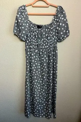 Sophie Rue Puff Sleeve Smocked Waist 90s Gingham Daisy Print Midi Dress S