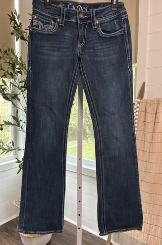 L.A. Idol Dark Blue Boot Cut Jeans, Wide Stitching, Flap Pockets, 9 Size undefined