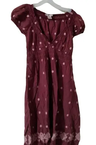 Polka Dot Boho Style Burgundy Short Sleeve Dress S By Cute Options 100% Cotton S White