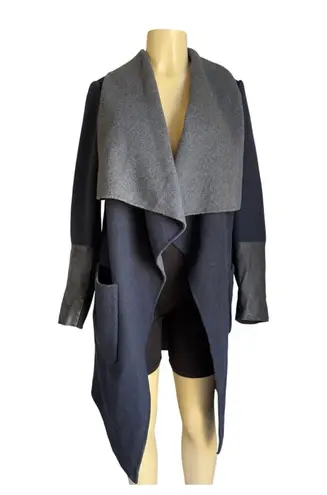 BCBGMAXAZRIA Wool Blend Open Front Coat with Leather Sleeve Detail Size S