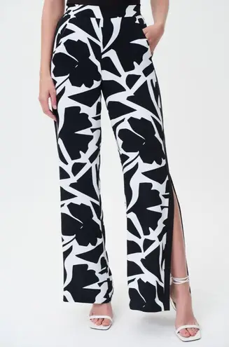 Joseph Ribkoff Womens Black & White Floral Print Slit Wide-Leg Pants 16