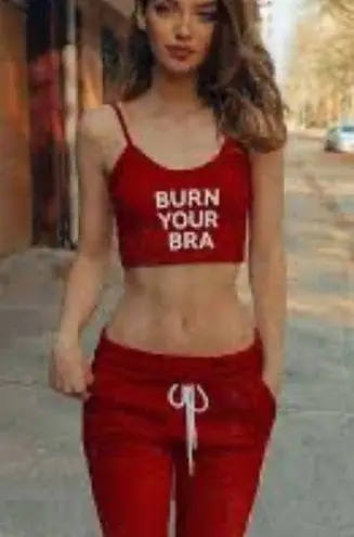 Minga London burn your bra crop tank top red white small