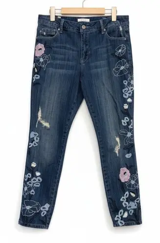 Laurie Felt Los Angeles Denim Jeans Embroidered Floral Design Women's 10 Blue