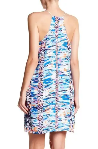 Love Ady Printed Slip Dress S White Print Blue Racerback High Neck