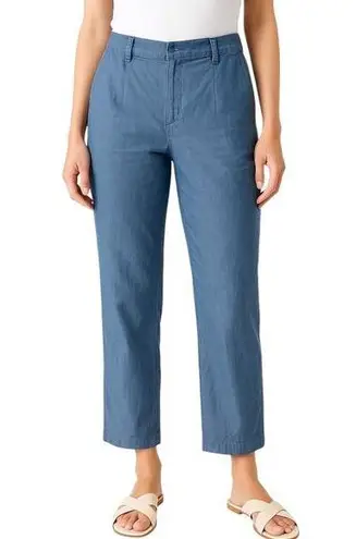 J.Crew Women's Blue High Waisted Pleated Straight Leg Chambray Denim Jeans Sz 12