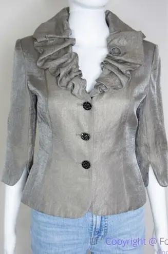 Vintage Niteline ruffle collar metallic grey cocktail blazer jacket, Petite 4 Gray Size 4P
