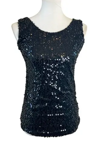 YVETTE FASHION Black Sequin Sleeveless Tank Top Women's Party Glam Stretch Size M
