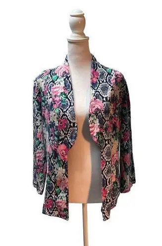 Rafaella Multi-Color Floral Print Long Sleeve Open Front Cardigan Size Medium