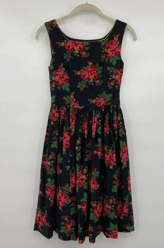 Vintage 1960s Fit N Flare A Line Dress Floral Print Sleeveless Womens XXS