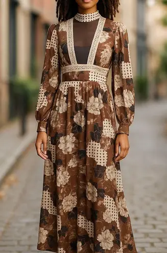 SHEIN X Cream Gown with Mock Neck Size L