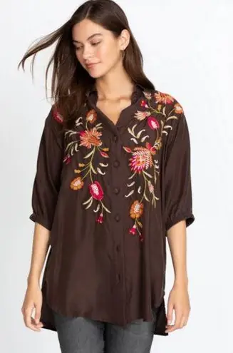 Johnny Was đź’• WORKSHOPđź’• Rosalva Oversized Weekend Tunic Chocolate Embroidered XL