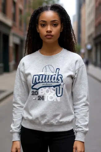 Nuuds Boston 2024 Baseball Graphic Pop Up Sweatshirt Heather Gray Size Medium