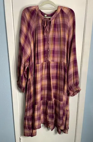 Terra & Sky Dress Womens Size 4X Pink Plaid Prairie Peasant Homestead Fall NWT