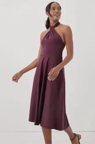 NEW Pact Organic Cotton Women's Fit & Flare Halter Midi Dress Purple XS NWT