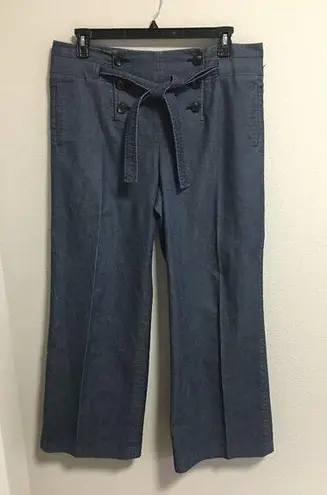 Liz Claiborne Women  Denim Jeans Pants Wide Legs Button Fly Tie Knot Belt Sz 14