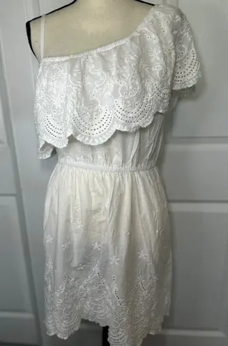 Solitaire Swim White Eyelet One Shoulder Dress Medium Summer Beach Cover Up