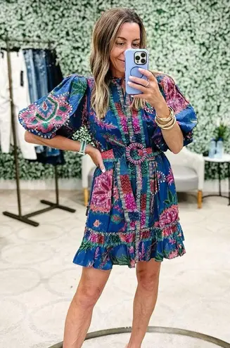 Farm Rio Sunset Tapestry Cotton Blend Mini Dress XXS