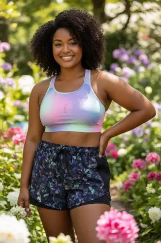 Avia Athletic Sports Bra & Floral Shorts Set Women L/G Bra XL Short Athleisure #