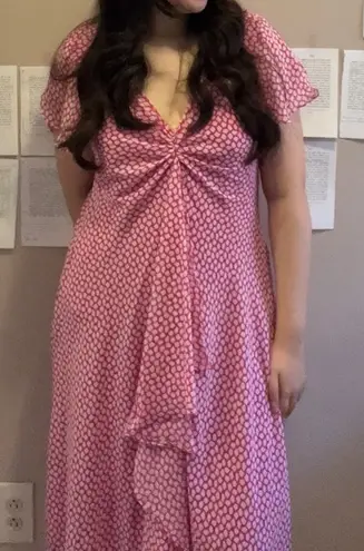 SL Fashions Pink Polka Dot Cute Summer Dress with Ruffled Front