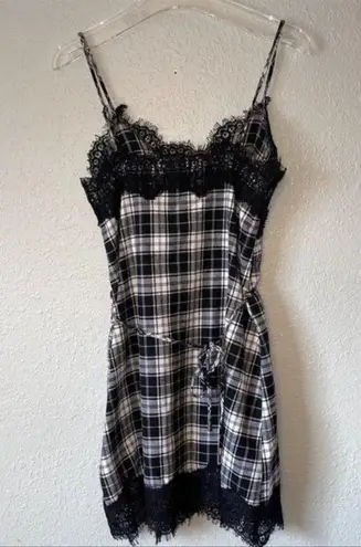 Storia  Dress Womens Small Verge Girl Plaid Flannel Cami Slip Mini Lace Spaghetti