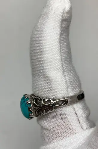 Seta Sterling Silver 925 Stamped Ring 7 Blue Stone Filigree Detail