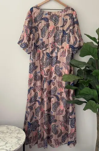 Marée Pour Toi Paisley Print Button Down Slit Front Maxi Dress Sparkle Accent 20 Pink Size undefined