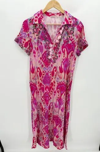 Soft Surroundings Palace Pink Printed Short Sleeve Maxi Dress Women's Size Small