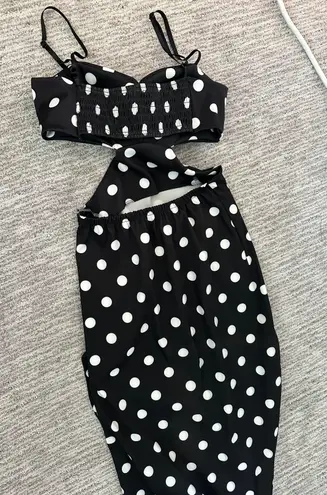 Black And White Polka For Cutout Slit Maxi Dress