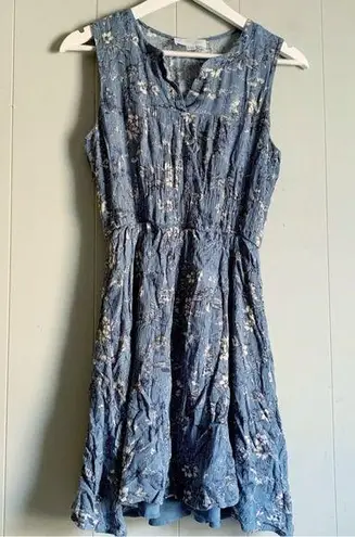 French Grey Blue Floral Sleeveless Shirtdress M