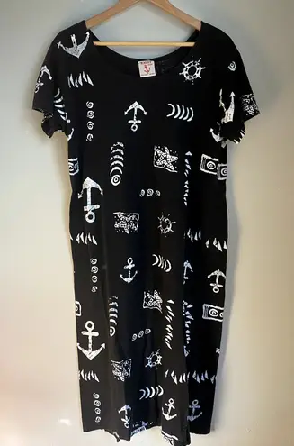 Exist Black Maxi Shift Dress 1X Nautical Coastal Grandma Fisherman Granola Hippy