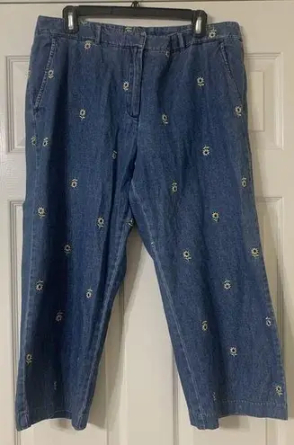 kim rogers Kim Roger Denim Cropped / Capri Sunflower Embroidered Pants Size 14 (S5)