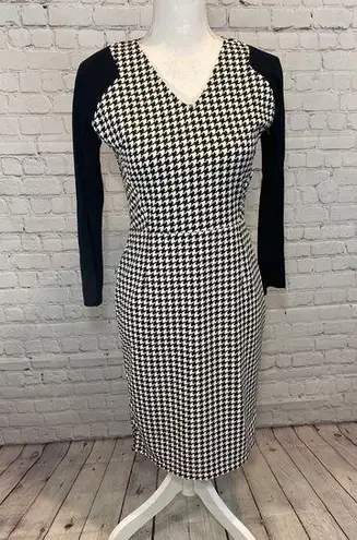 Houndstooth FIYOUMEIFS Black & White Bodycon Long Sleeve Dress-S/M