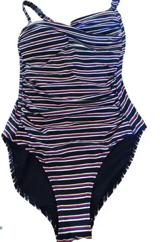 NIP Tuck Bond Eye Tummy Tuck Slimming Swimsuit Size 6 Multi Fit Cup Striped Blue